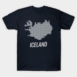 Iceland map in white color on national blue color and black T-Shirt